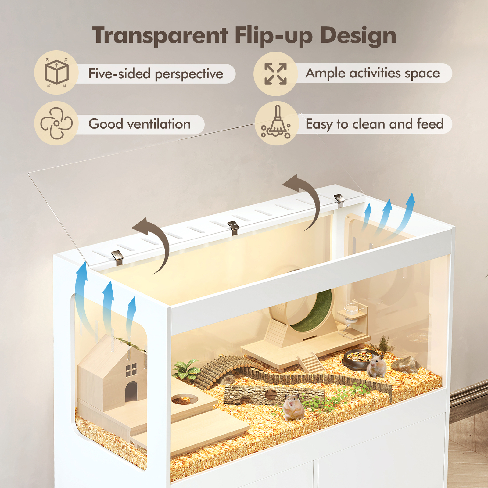 Wood Hamster Small Animal Cage with Storage Cabinet for Chinchilla Guinea Pig