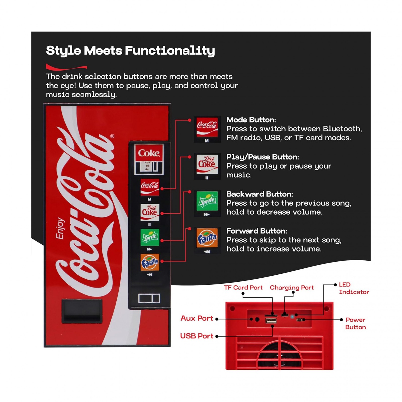 Coca-Cola Vending Machine Bluetooth Speaker Red