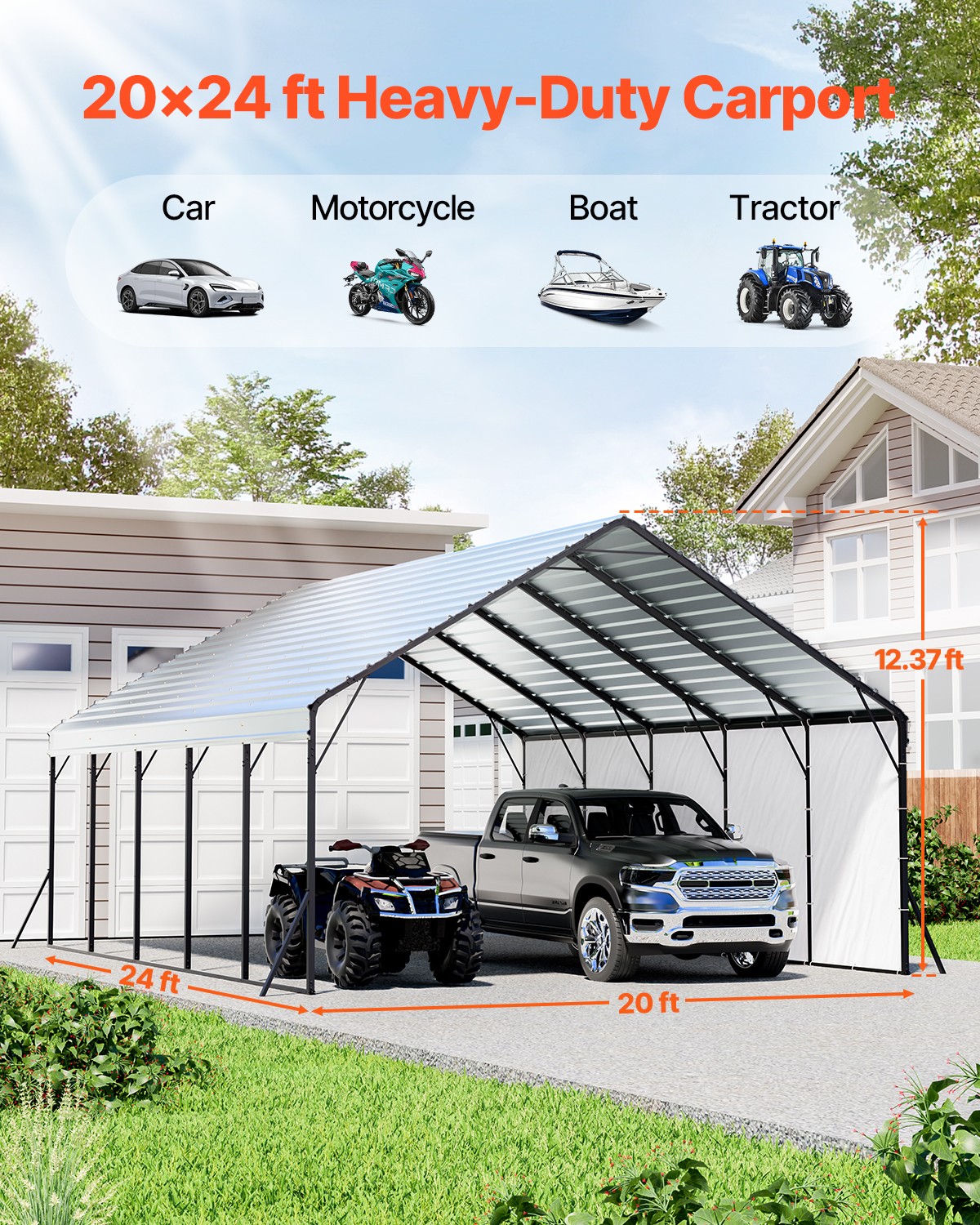 VEVOR 20 x 24 ft Heavy Duty Metal Carport Outdoor Boat Shelter