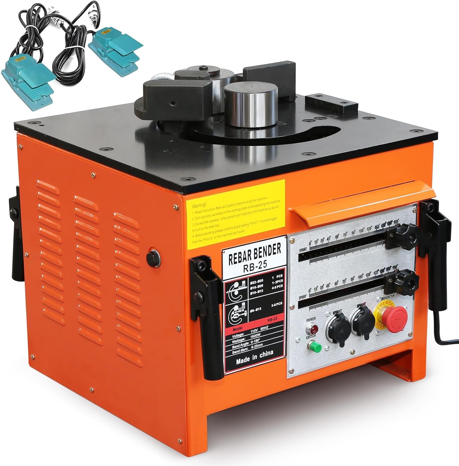 1" #8 Electric Rebar Bender w/ 2 Foot Controls RB-25 Bending Machine 1600W