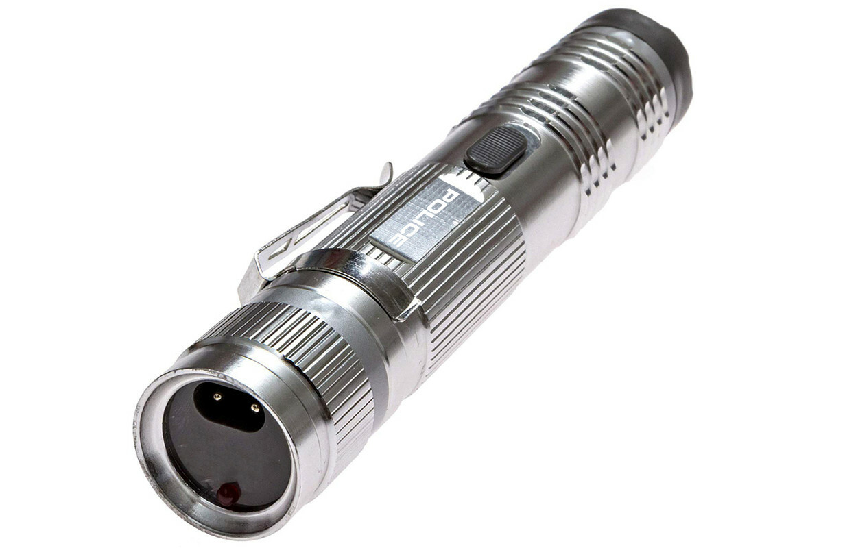 POLICE Metal Stun Gun M12 680 BV Rechargeable LED Flashlight - Grey