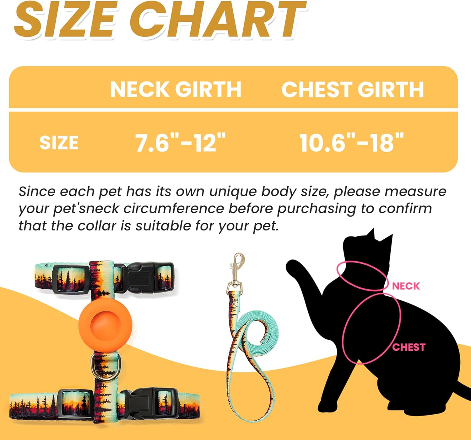 Cat Harness with AirTag Holder & Leash – Escape Proof, Adjustable for Walking