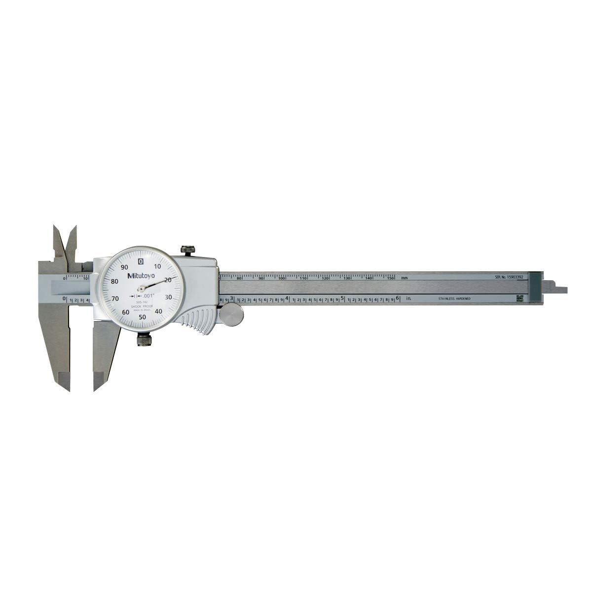 505-742J Dial Caliper, 0-6" Range, 0.001" Accuracy, 0.1"/Rev, Smooth Dial Mov...