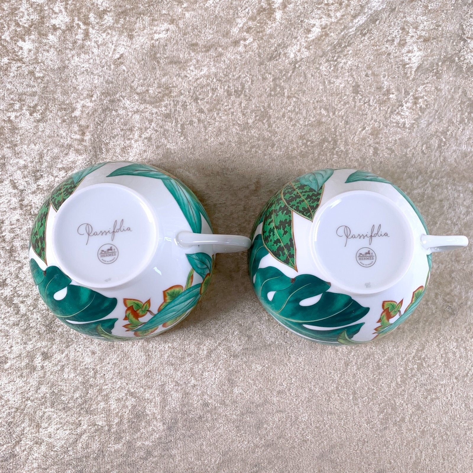 Hermes Large Breakfast Morning Soup Cup & Saucer Passifolia Porcelain 2 Sets
