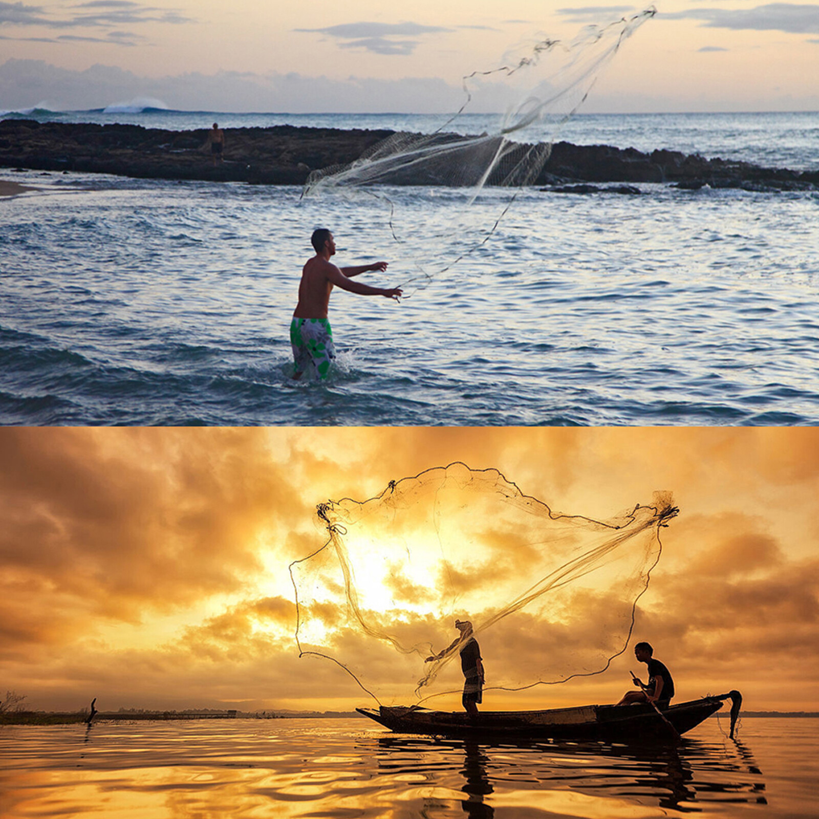 20/24/27/30ft Durable Cast Fishing Net w/ Heavier Steel Chain Sinker Boat Trap