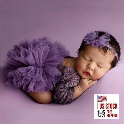 Newborn Photography Outfits Girl Baby Photography Props Lace Romper with Purple