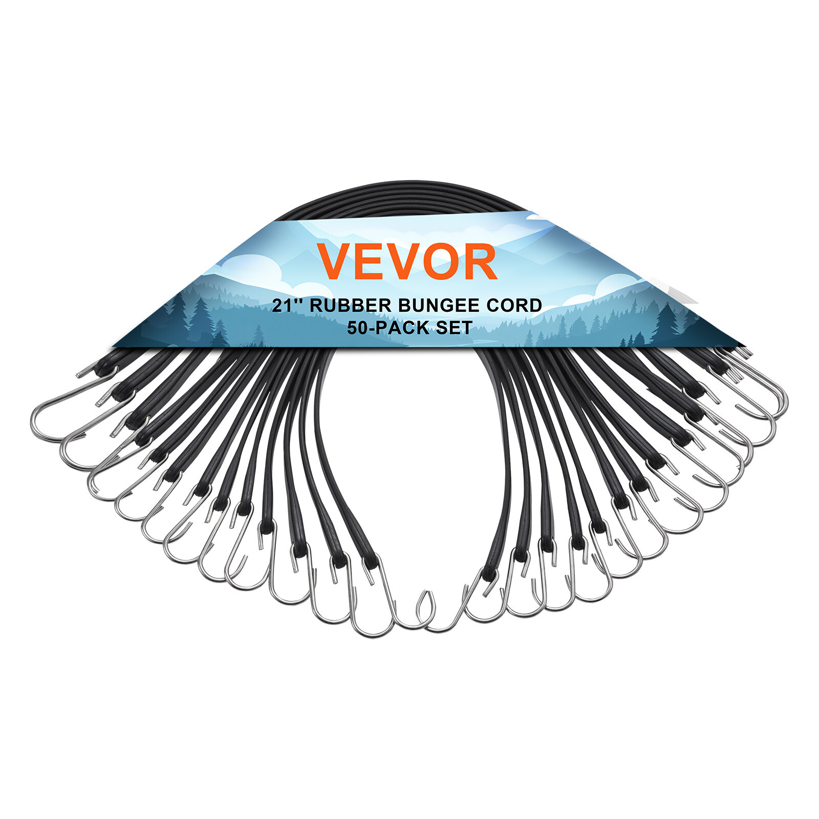 VEVOR 50 Pack 21" Bungee Straps Set Heavy Duty Rubber Bungee Cord w/S-Hook