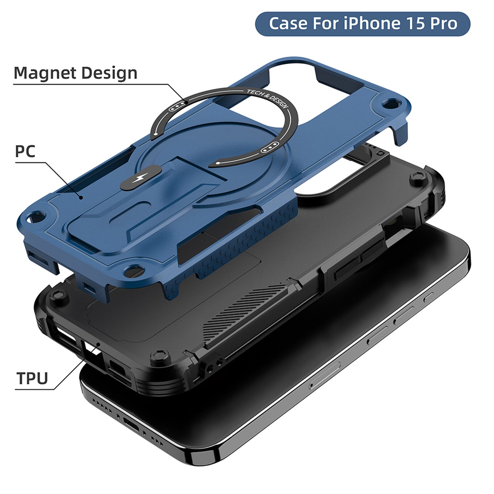 For iPhone 15 Pro Max 14 13 12 11 Heavy Duty Rugged Magnetic Case with Kickstand