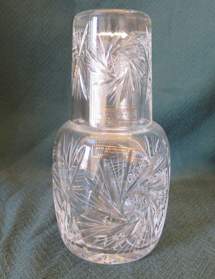 Gorgeous Hand Cut 24% Lead Crystal Tumble Up Carafe Pinwheel Made in Poland