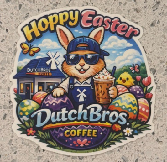 Hoppy Easter Dutch Bros Bunny Sticker – Coffee Lover Spring Easter Sticker