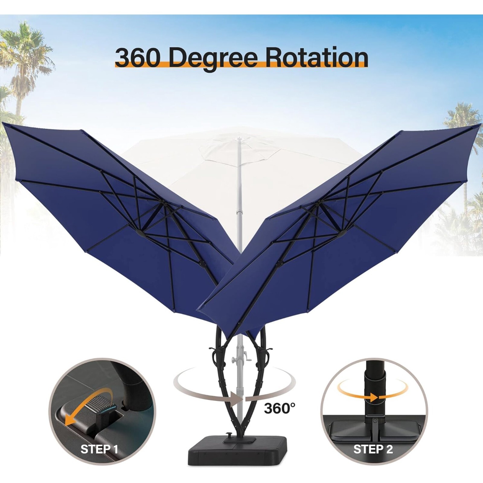 LAUSAINT HOME 12FT Sunbrella Patio Cantilever Umbrella with Base, 360°