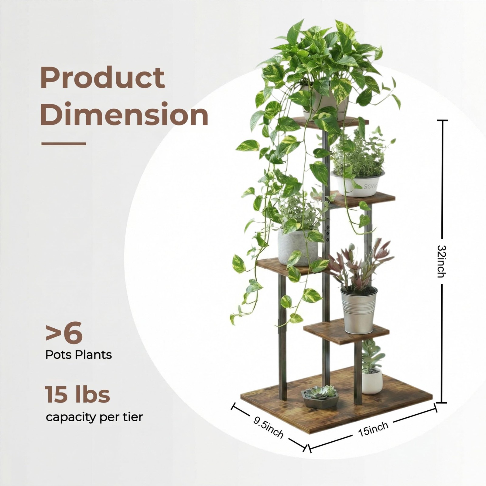 VonDream 4 Tier Plant Stand Indoor, Tiered Stands for Indoor Brown
