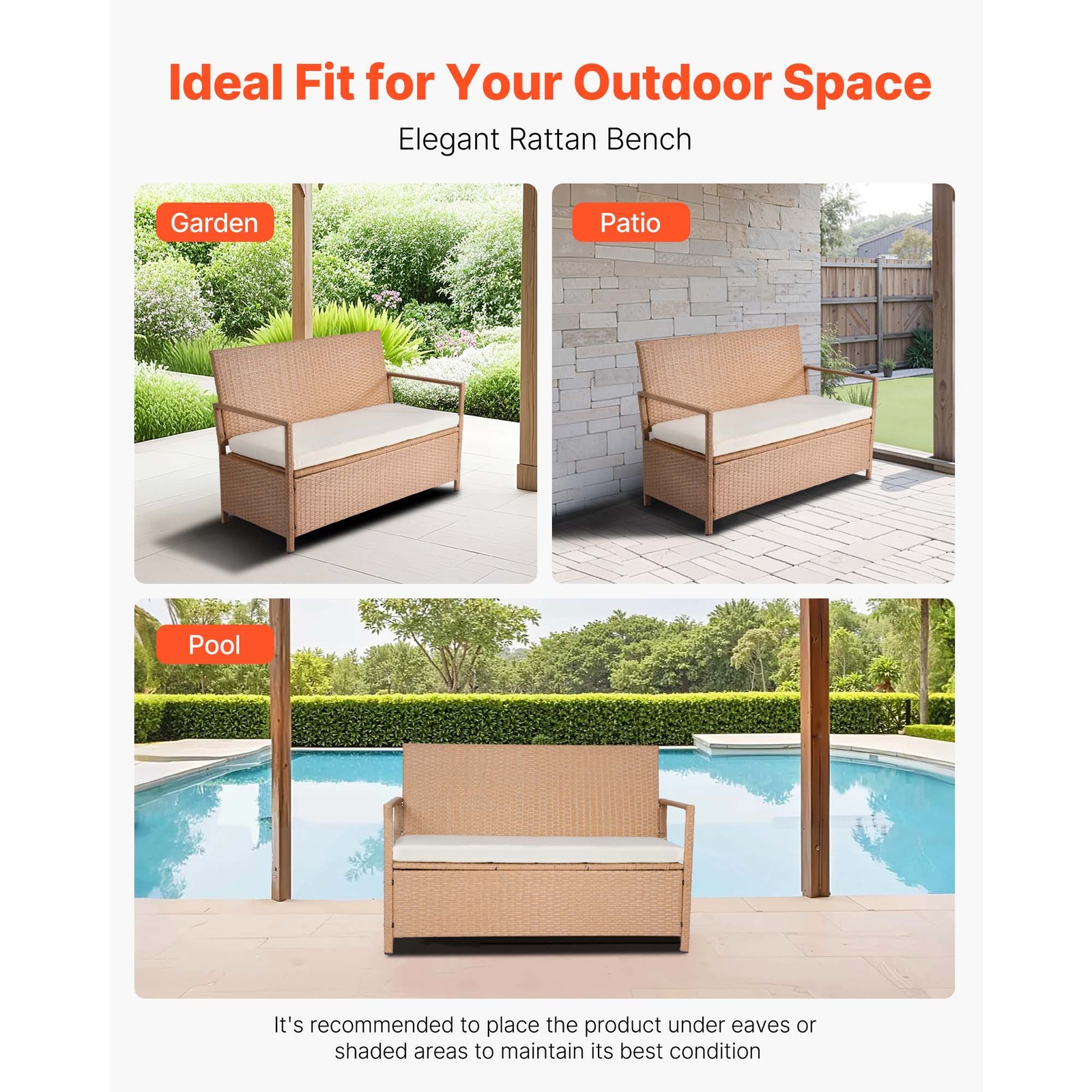 Outdoor Storage Bench PE Rattan 70Gal Deck Box Waterproof Outdoor Seat & Storage