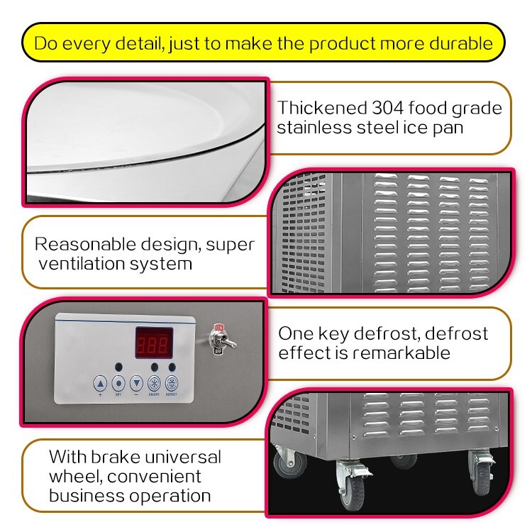 Kolice ETL Commercial ice cream roll machine, 22" (55cm ) Single Round ice pan