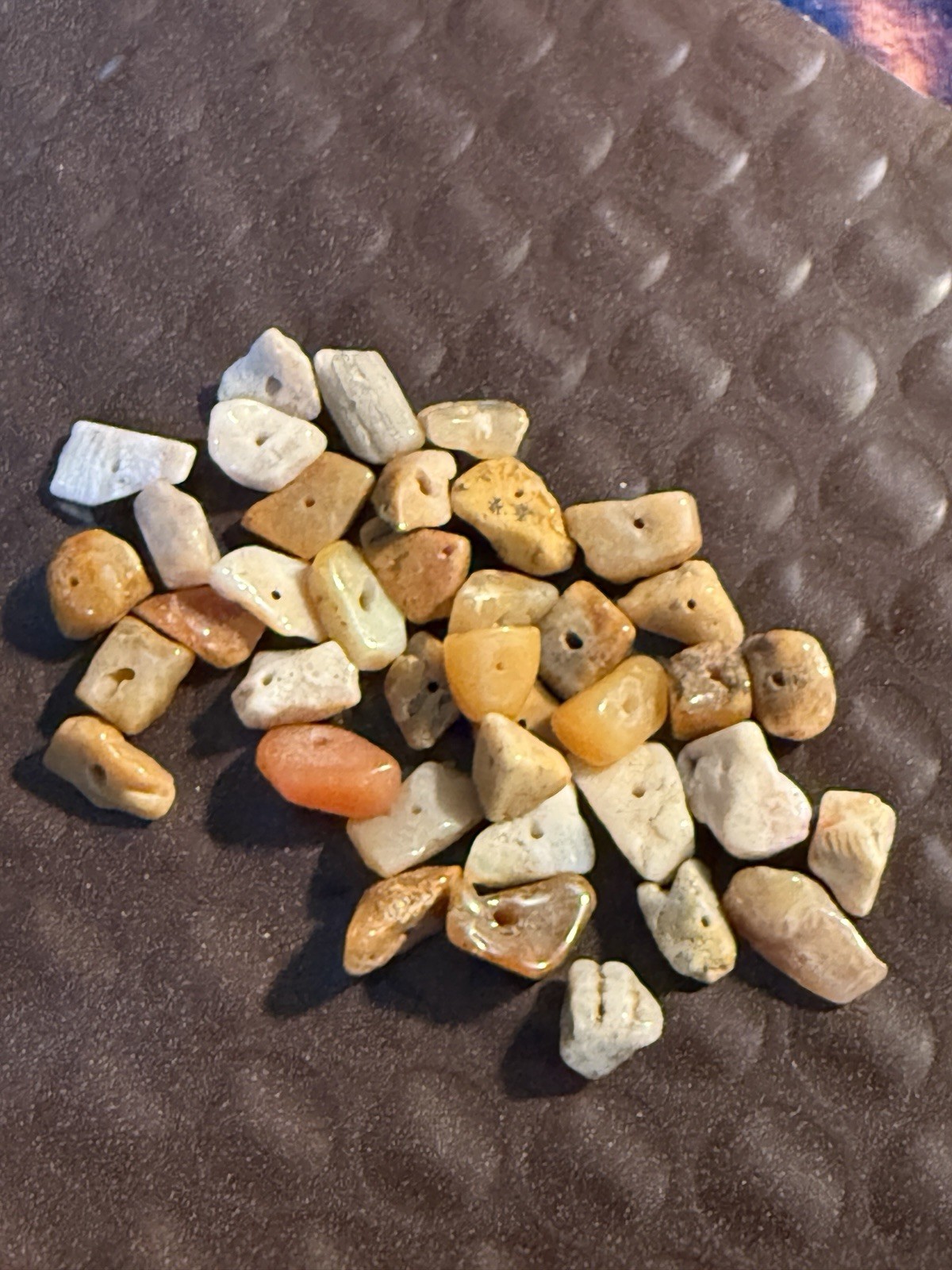 (10) Pre-1600 Cherokee Indian Drilled Quartz Stone Beads Brown Orange White