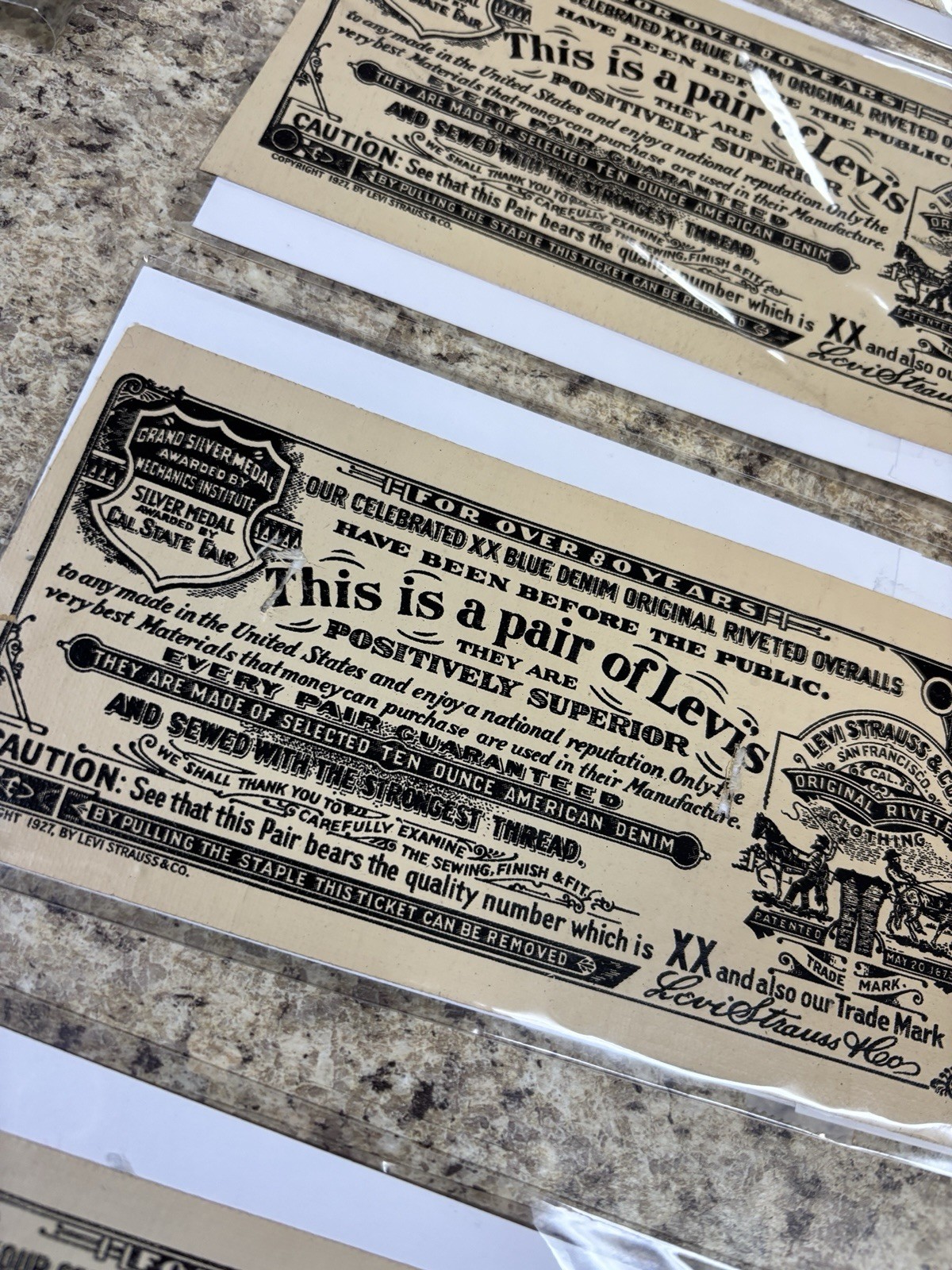 Vintage Original Antique 1927 Levi’s fabric Labels. 7x3 Roughly.