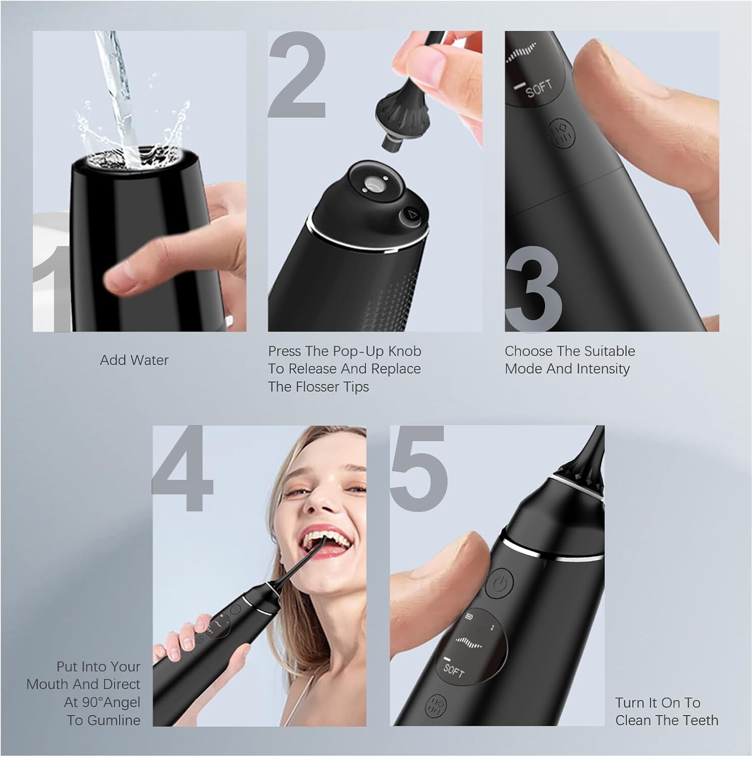 Cordless Rechargeable Water Dental Flosser Oral Irrigator with 4 Modes, 280mL