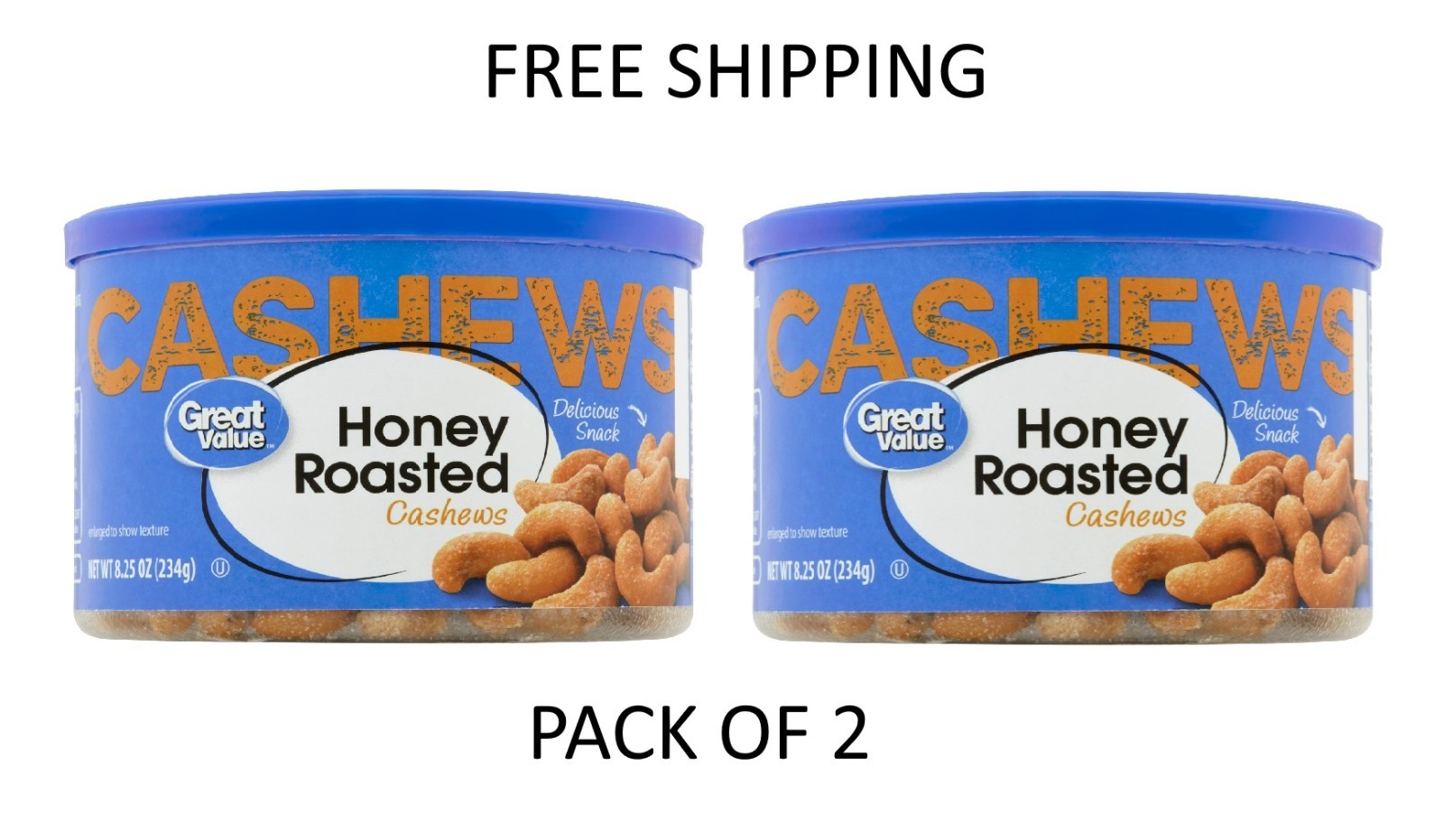 2 pack Great Value Honey Roasted Cashews, 8.25 oz
