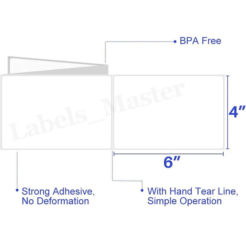 4x6 Fanfold Direct Thermal Shipping Labels Perforated for Zebra & Rollo Printers
