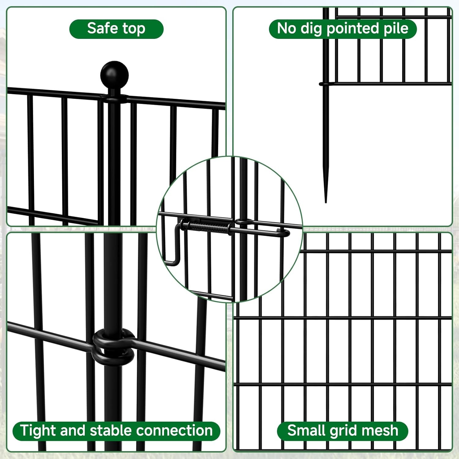 SLSY Metal Garden Fence Animal Barrier with Gate No Dig Dog Pet Fence 7/13 Panel