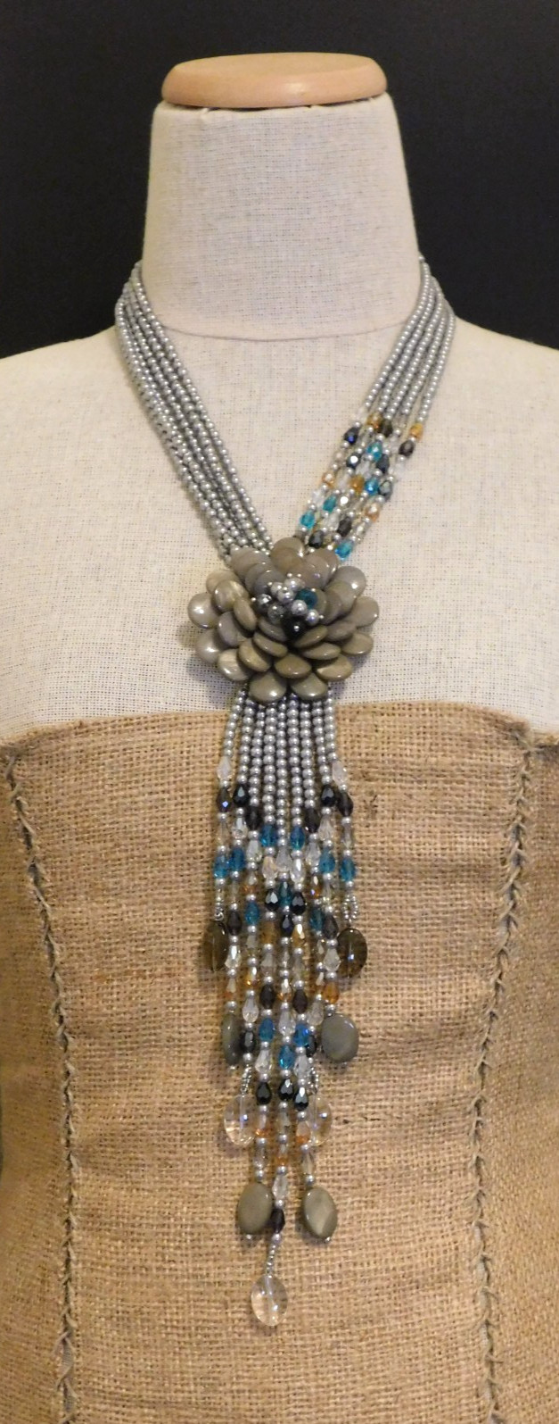 Vintage JOAN RIVERS Smoky Gray Starlet Floral Bead Statement Necklace