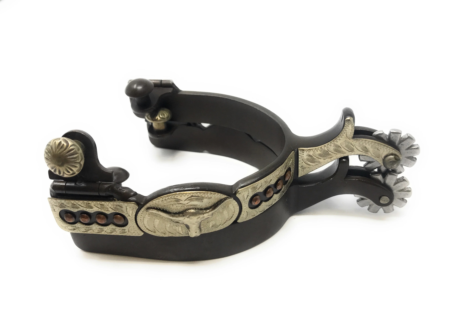 AJ Tack Men's Antique Brown Longhorn Engraved Spurs