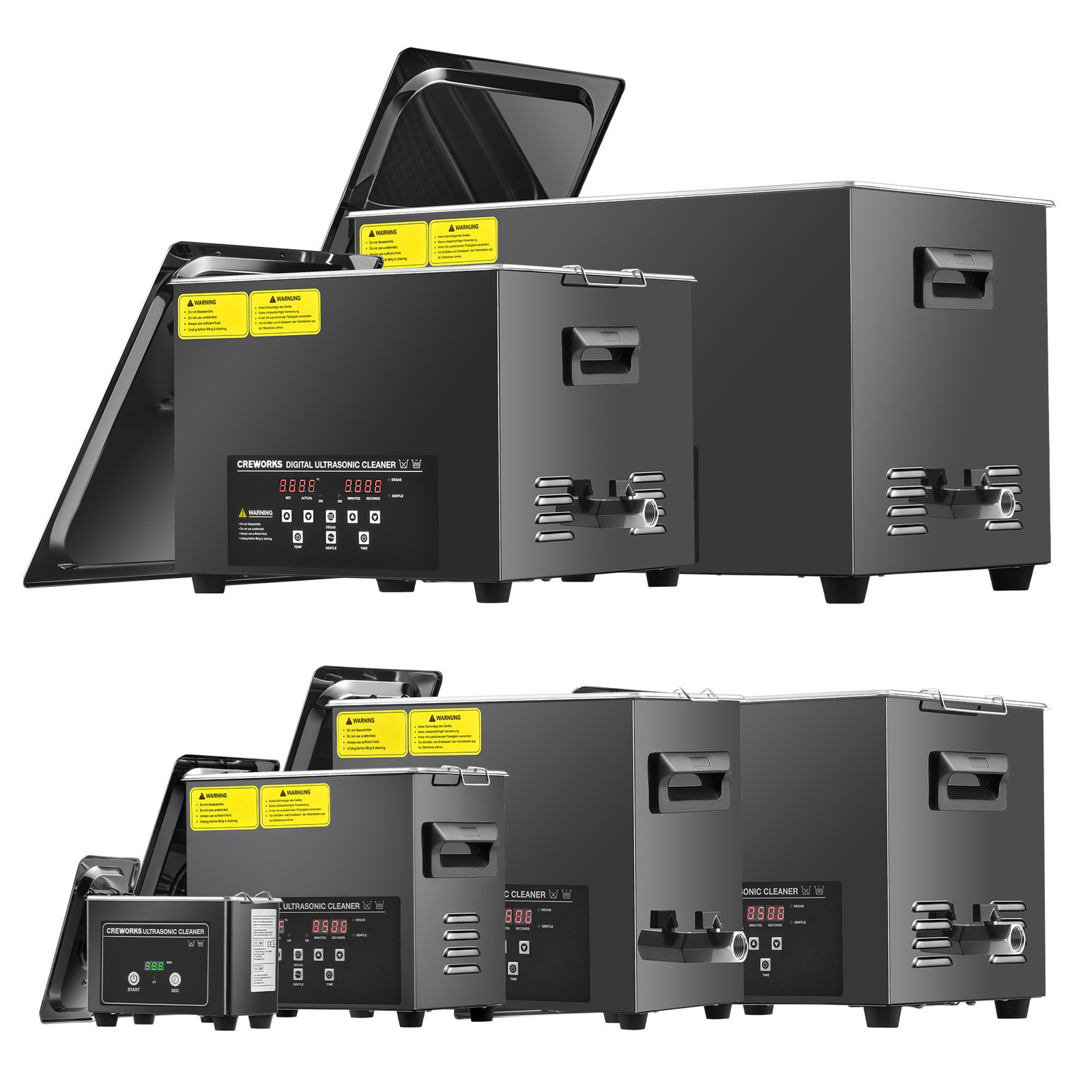 CREWORKS 2L to 30L Digital Ultrasonic Cleaner Titanium Steel w/ Degas & Gentle