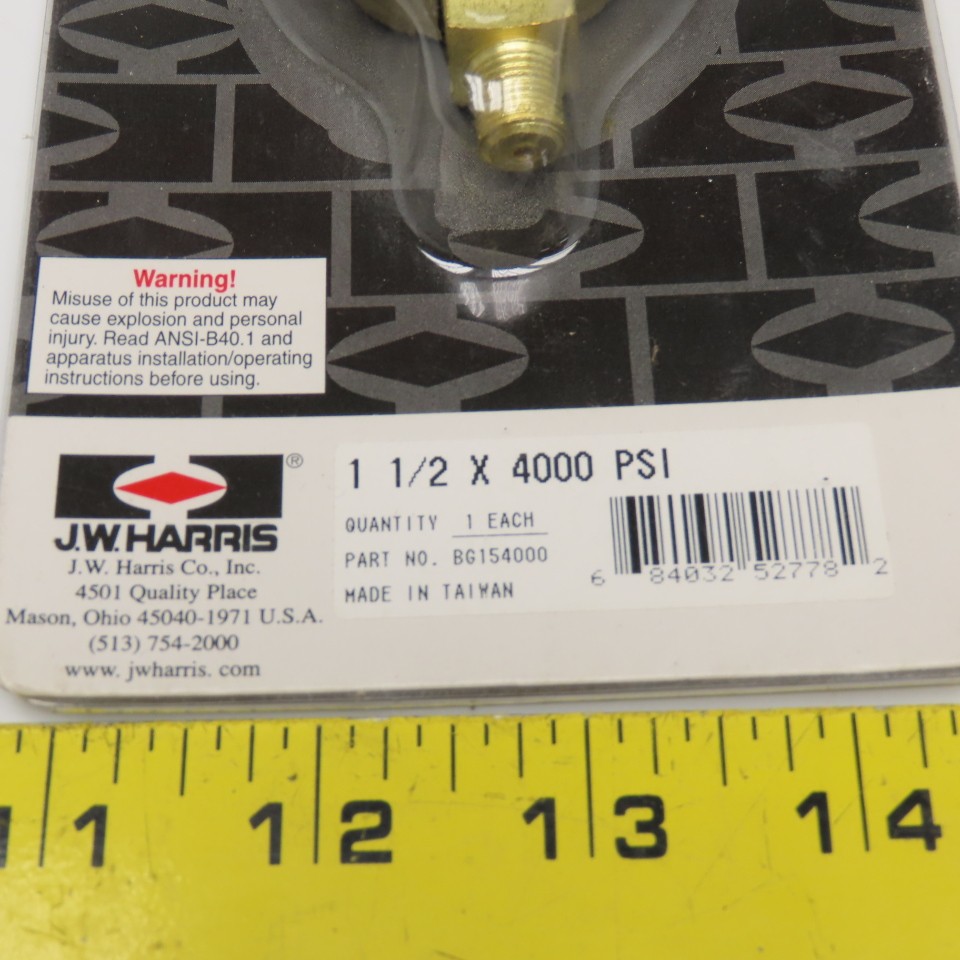 JW Harris BG154000 1-1/2" x 4000PSI Bottom Port Welding Gauge Brass