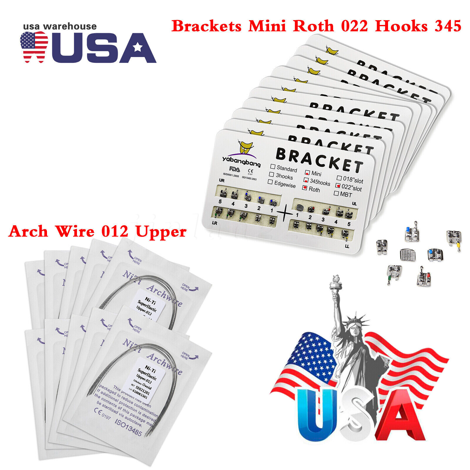 Dental Orthodontic Bracket Braces Roth/MBT 345 Hooks /Round Super Arch Wire Niti