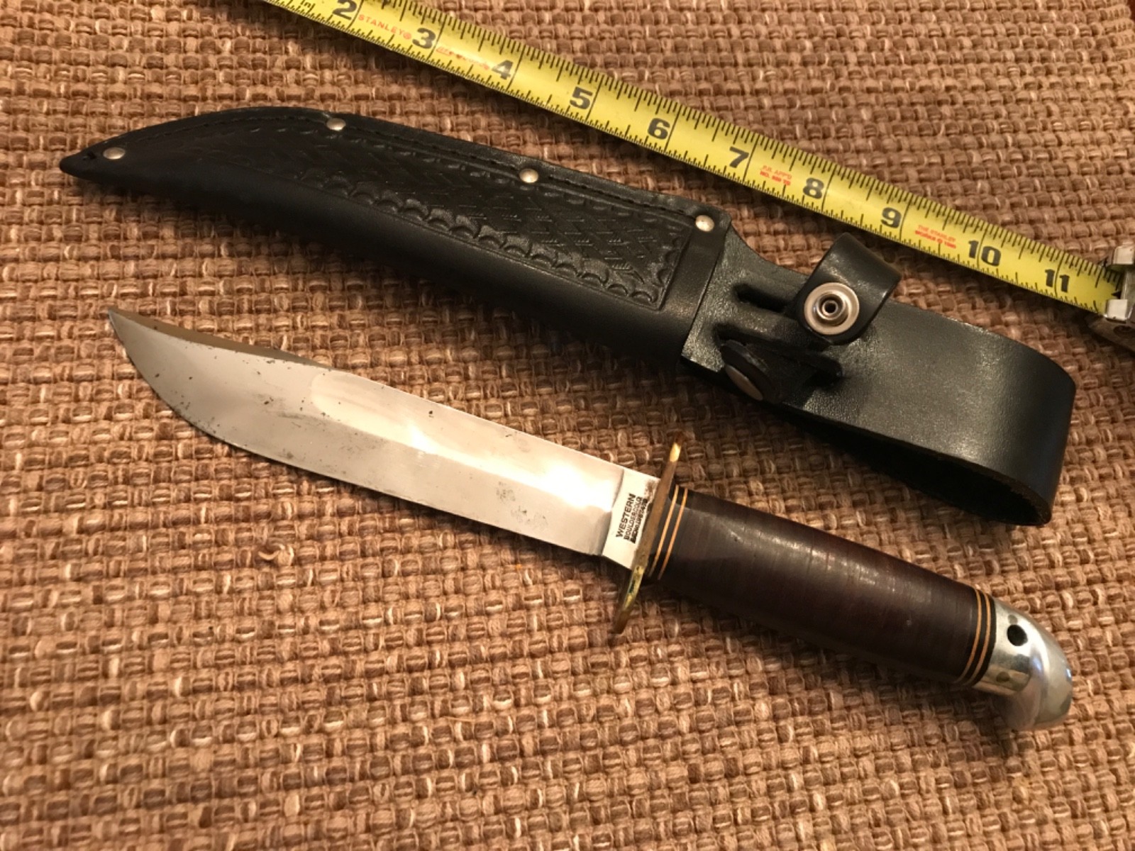 Vintage Western G46-6 Shark WWII Combat Knife Stacked Leather grip & sheath