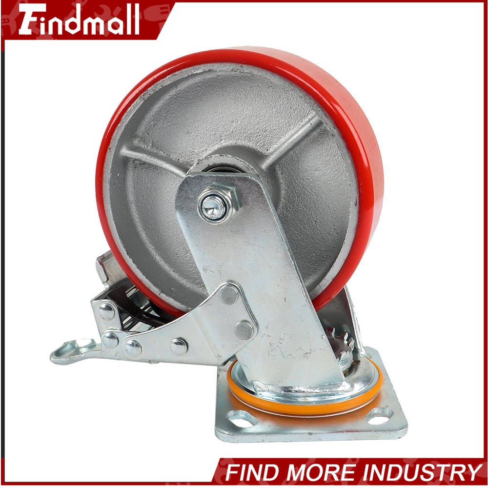 Findmall 4 Pack 6" Heavy Duty Caster Wheels Swivel Plate Total Lock Brake Red