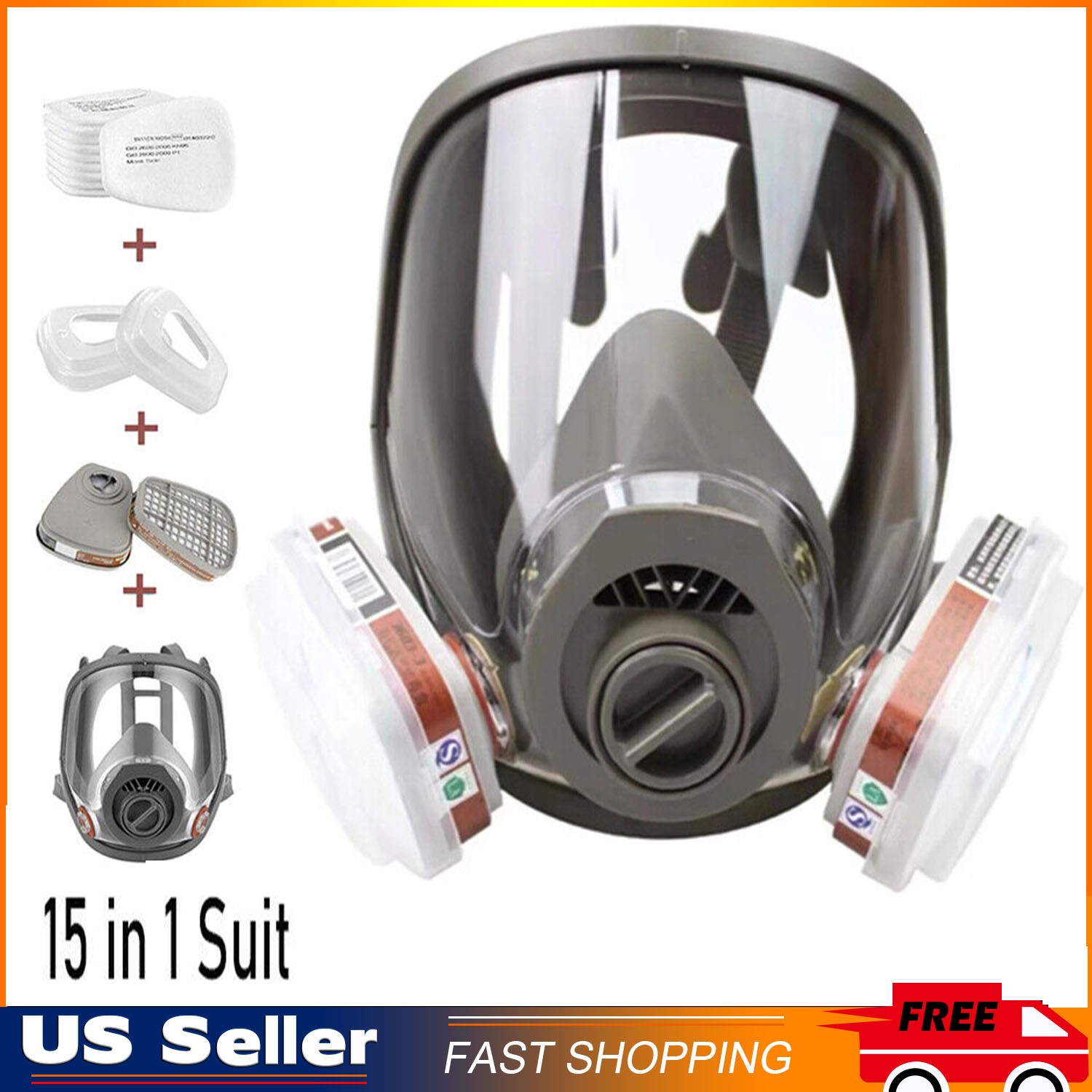 15 IN 1 Gas Mask Full Face Respirator Paint Spray Chemical Facepiece Safety 6800