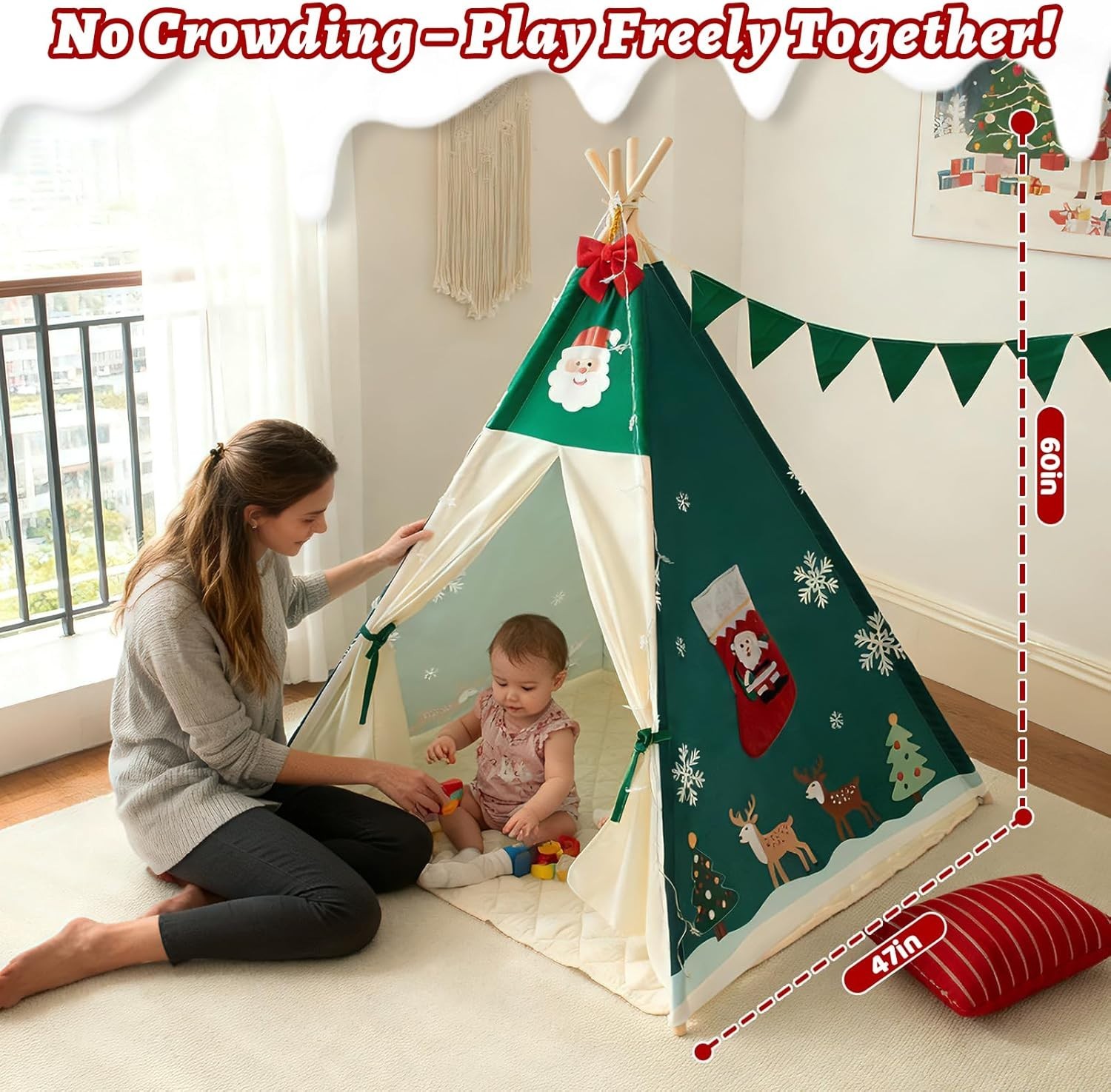 Versatile Kids Teepee Tent with Padded Mat & Star Lights - Perfect Holiday Gift