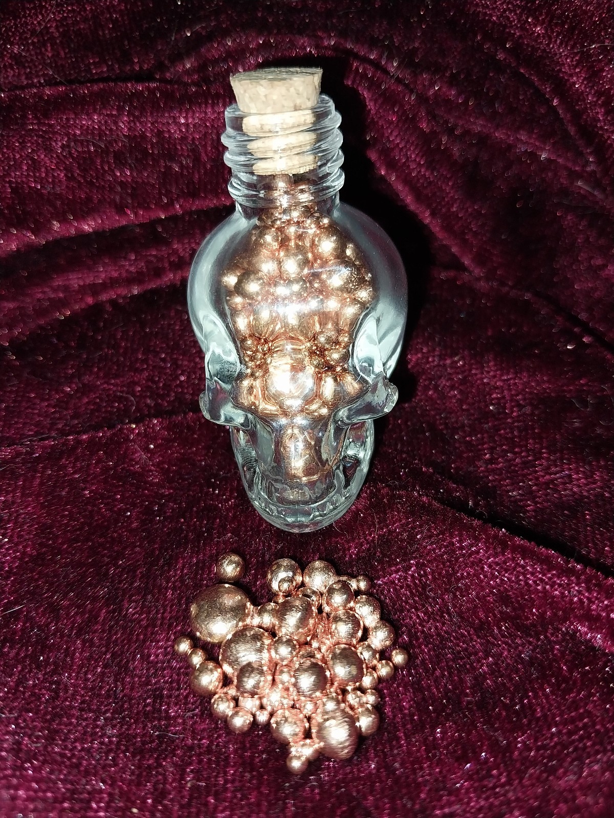 "Skull" Glass Bottle W/ Copper Bullion - 99.9 % Pure - 44 Grams - Great Gift!