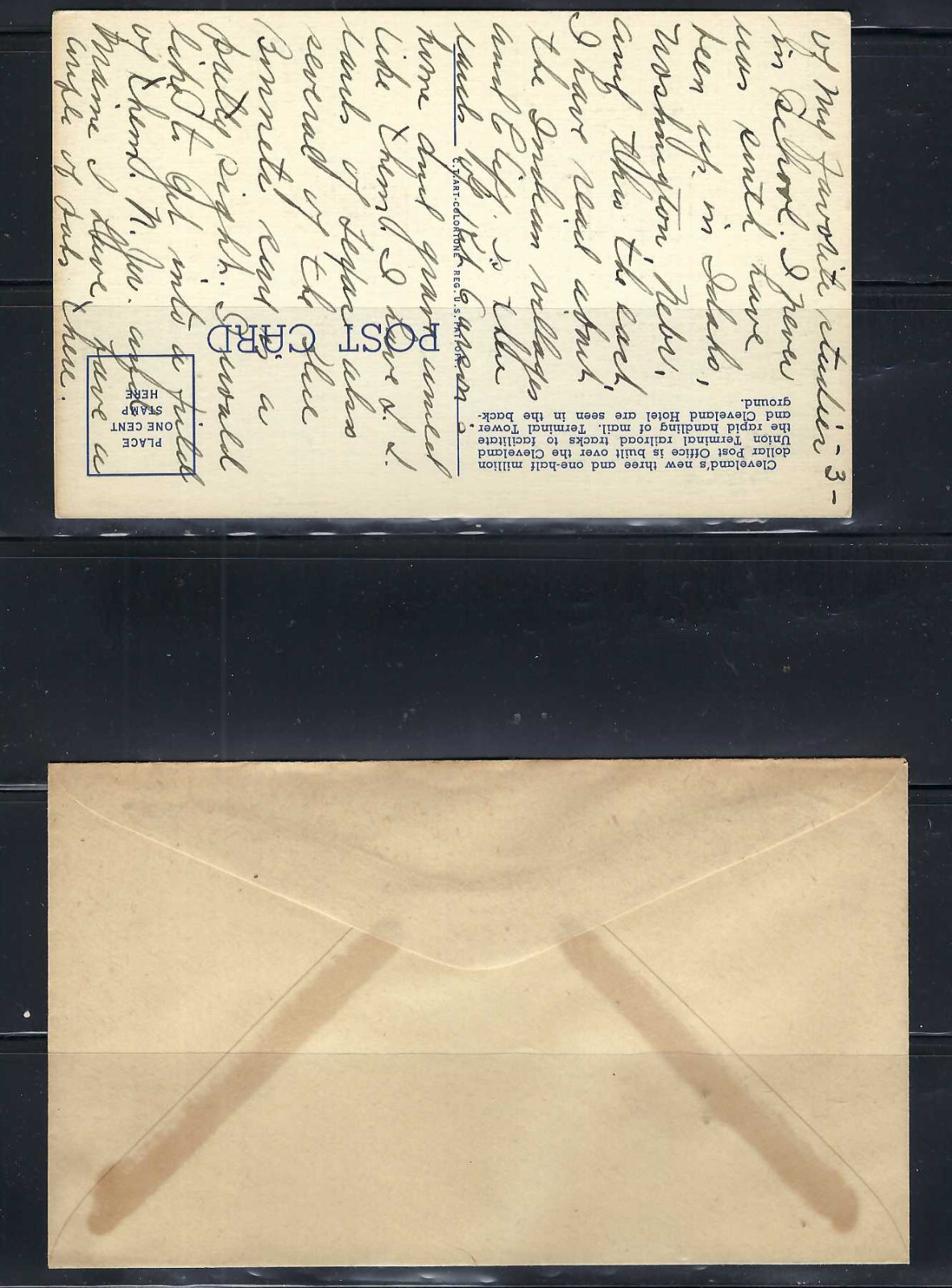 CLEVELAND, OHIO 'POST OFFICE'- HOTEL,POST CARD.- BUSINESS - CHEMICAL, COVER