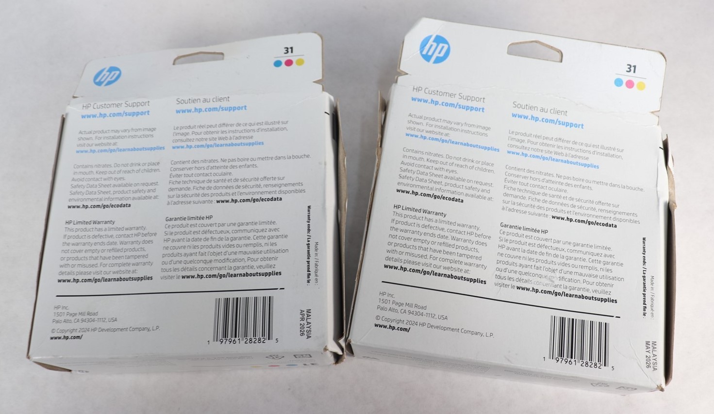 Lot 5 HP 31 Cyan, Magenta, Yellow Ink 3-Pk Bottles Exp. 04/26 & 05/26 Box Damage