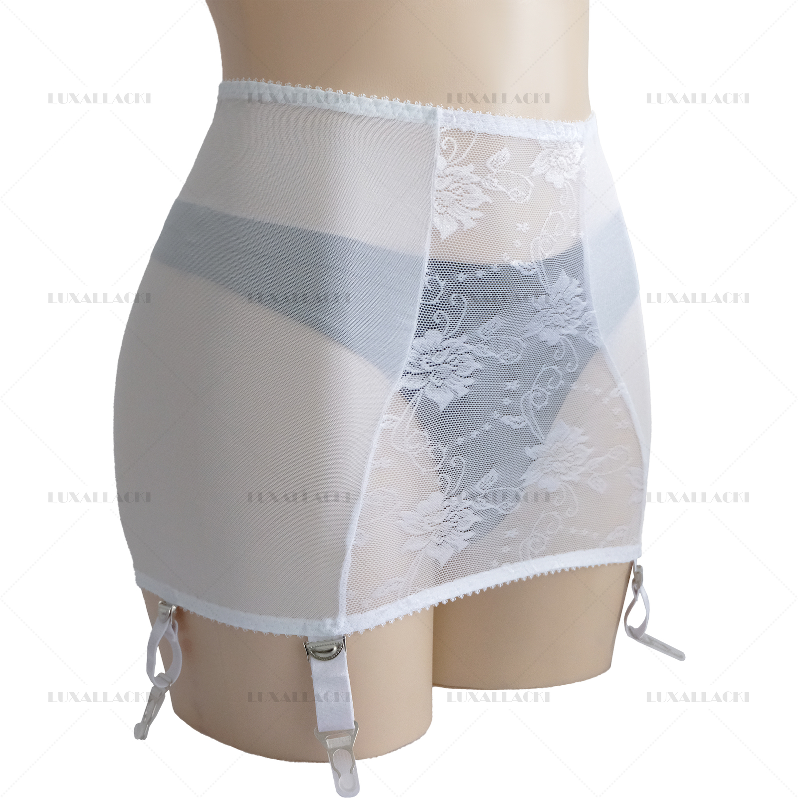 Luxallacki Mesh Floral Lace 6 Straps Garter Belt Shaping Girdle Sexy Lingerie