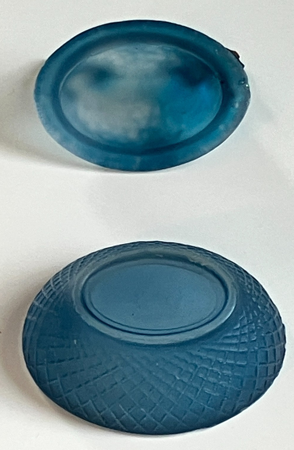 Vintage Small Frosted Blue Glass Hen on Nest Covered Salt Cellar/Salt Dip-Dish