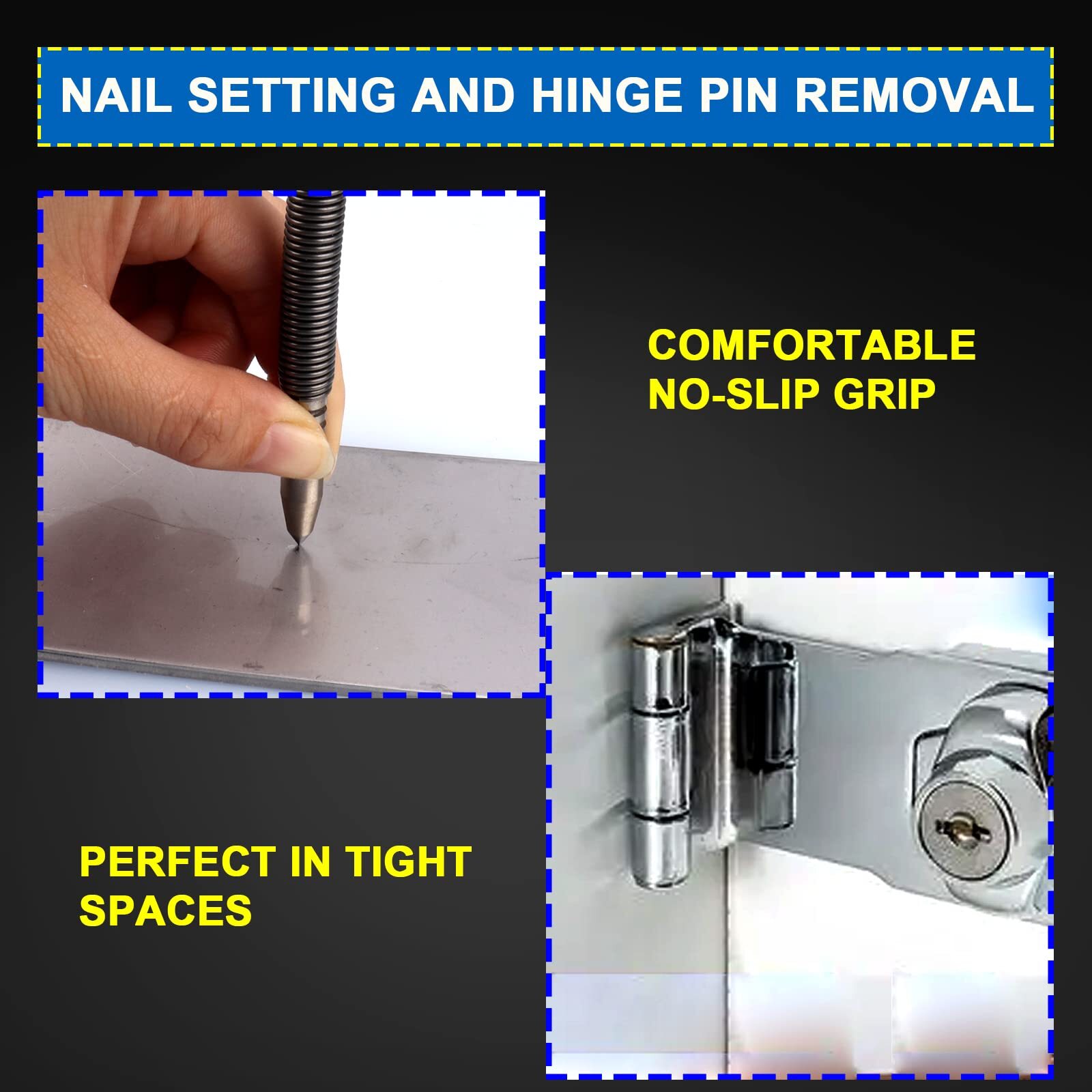 4Pcs Spring Loaded Nail Set Tool, Hammerless Center Punch for Trim Carpentry