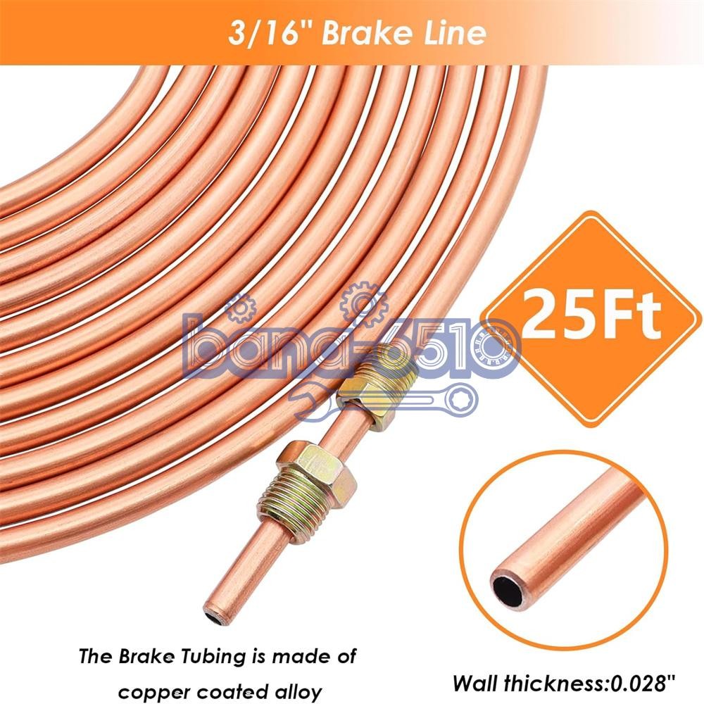 Brake Line Pipe Repair 20 Nuts Fittings Kit 3/16 25ft Copper Pipe Flaring Tools