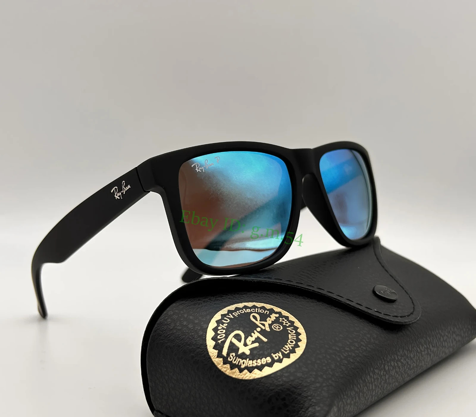Ray-Ban Justin RB4165 Polarized Sunglasses Blue Mirror Lens UV400 Black 54mm
