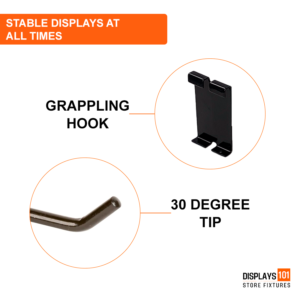 12" Gridwall Hooks | 100-Pack Black Hooks For Grid Panel Displays - NEW