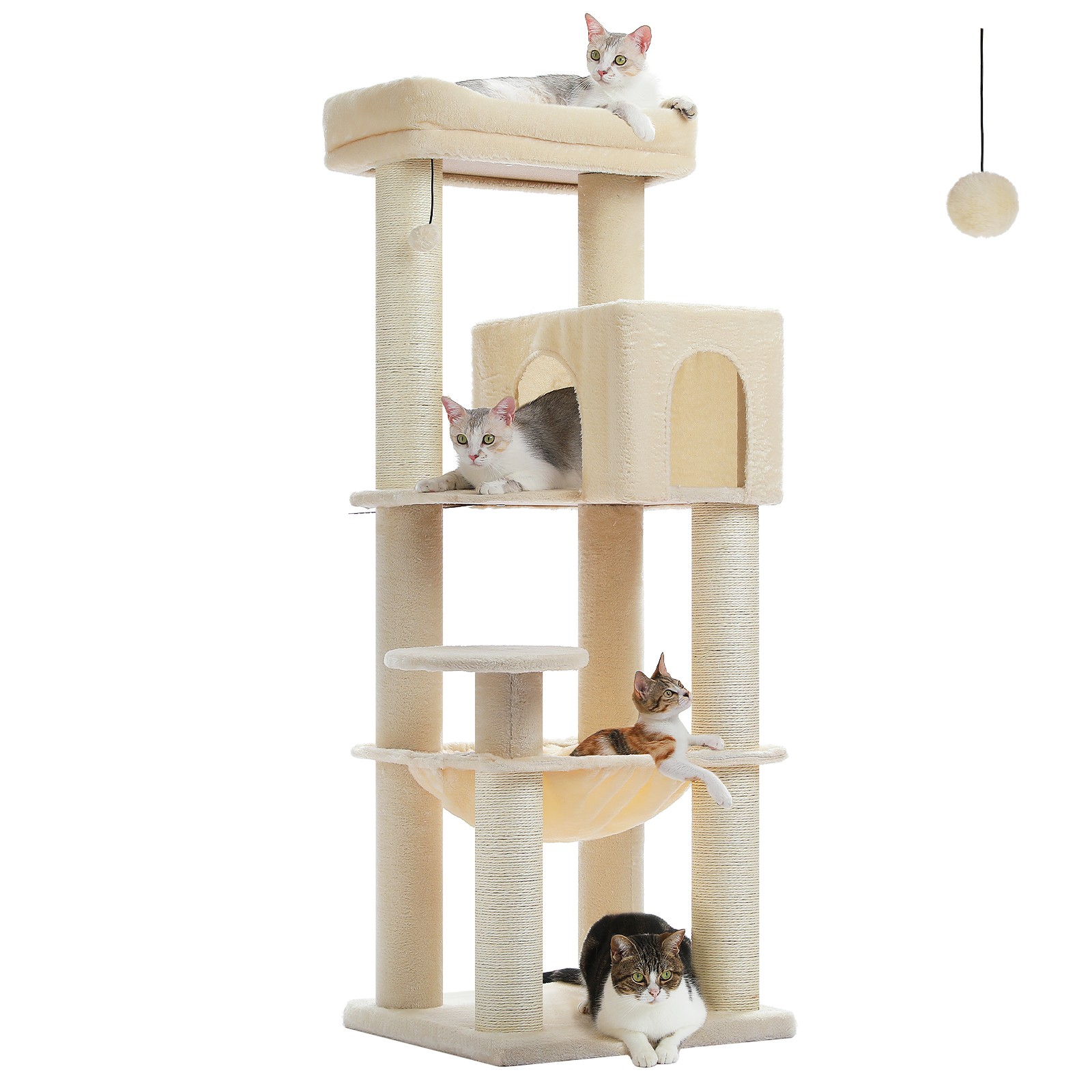 PAWZ Road XL Cat Tree Tower for Large Cats (30lb) with Thick Scratching Post Toy