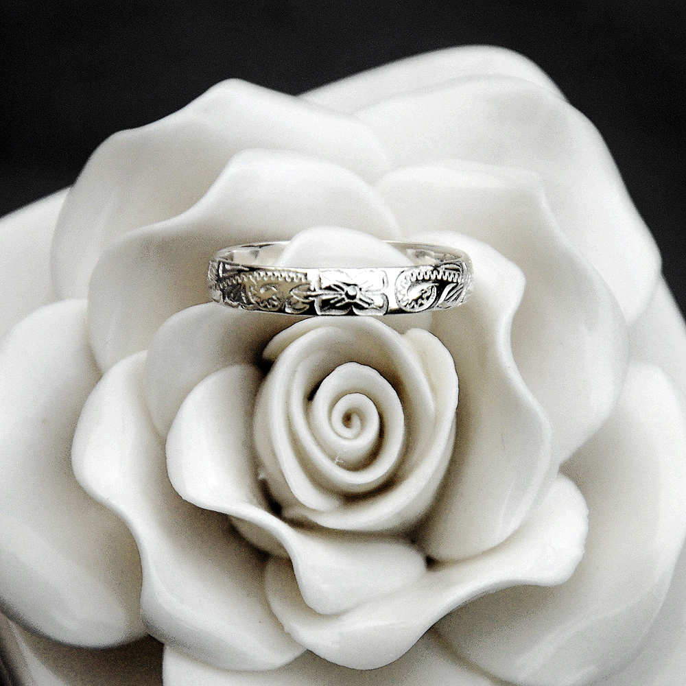 4MM STERLING SILVER 925 HAWAIIAN PLUMERIA SCROLL BAND RING SIZE 1 - 12