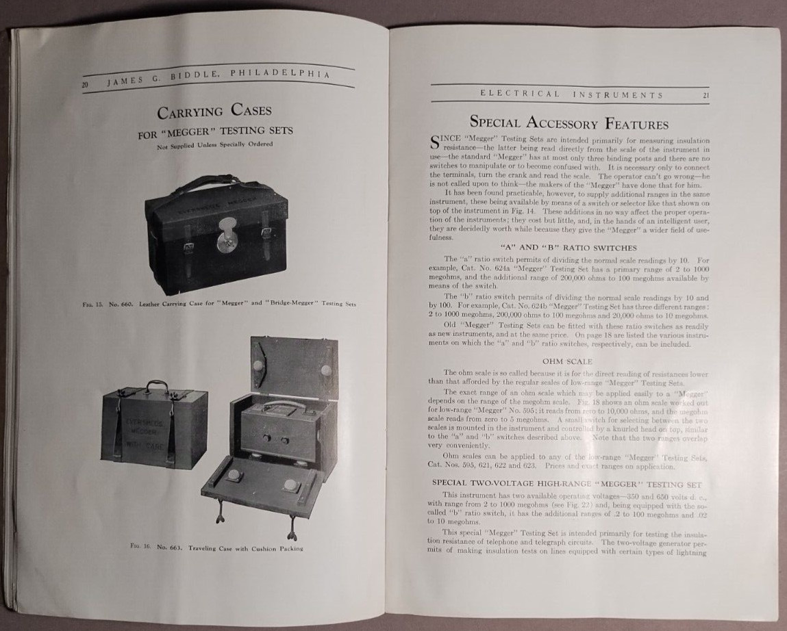 1925 Megger & Bridge Megger Insulation Testing Sets Catalog James Biddle B1-54