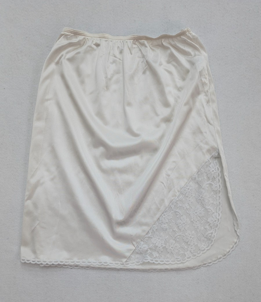 Vintage Women's Slip Skirt Ashley Taylor Size M White Half Lace Trim
