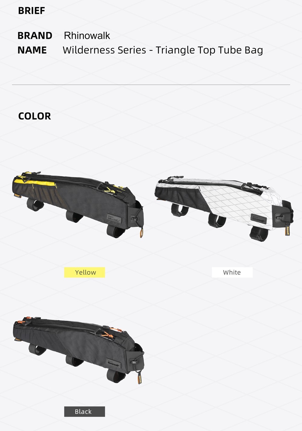 Rhinowalk BIke Large Top Tube Bag Water-Resistant Bikepack For MTB&Road Bike 1pc