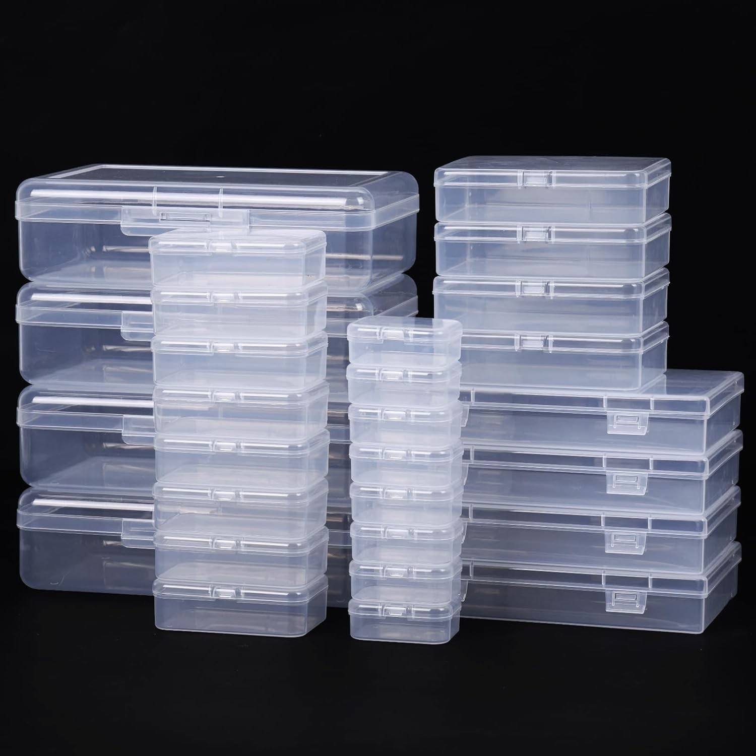 Lots Clear Plastic Storage Container Box Hinged Lid DIY Arts Crafts Markers Pens
