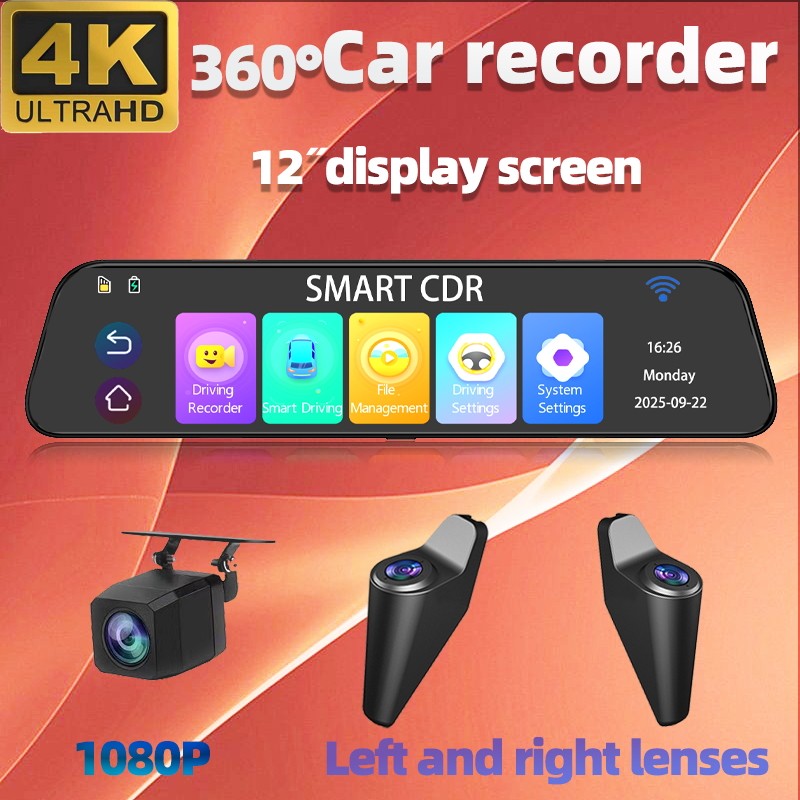 2026 Smart 4K Mirror Dash Cam 4 Channel ADAS BSD WIFI Car Camera Rearview Mirror
