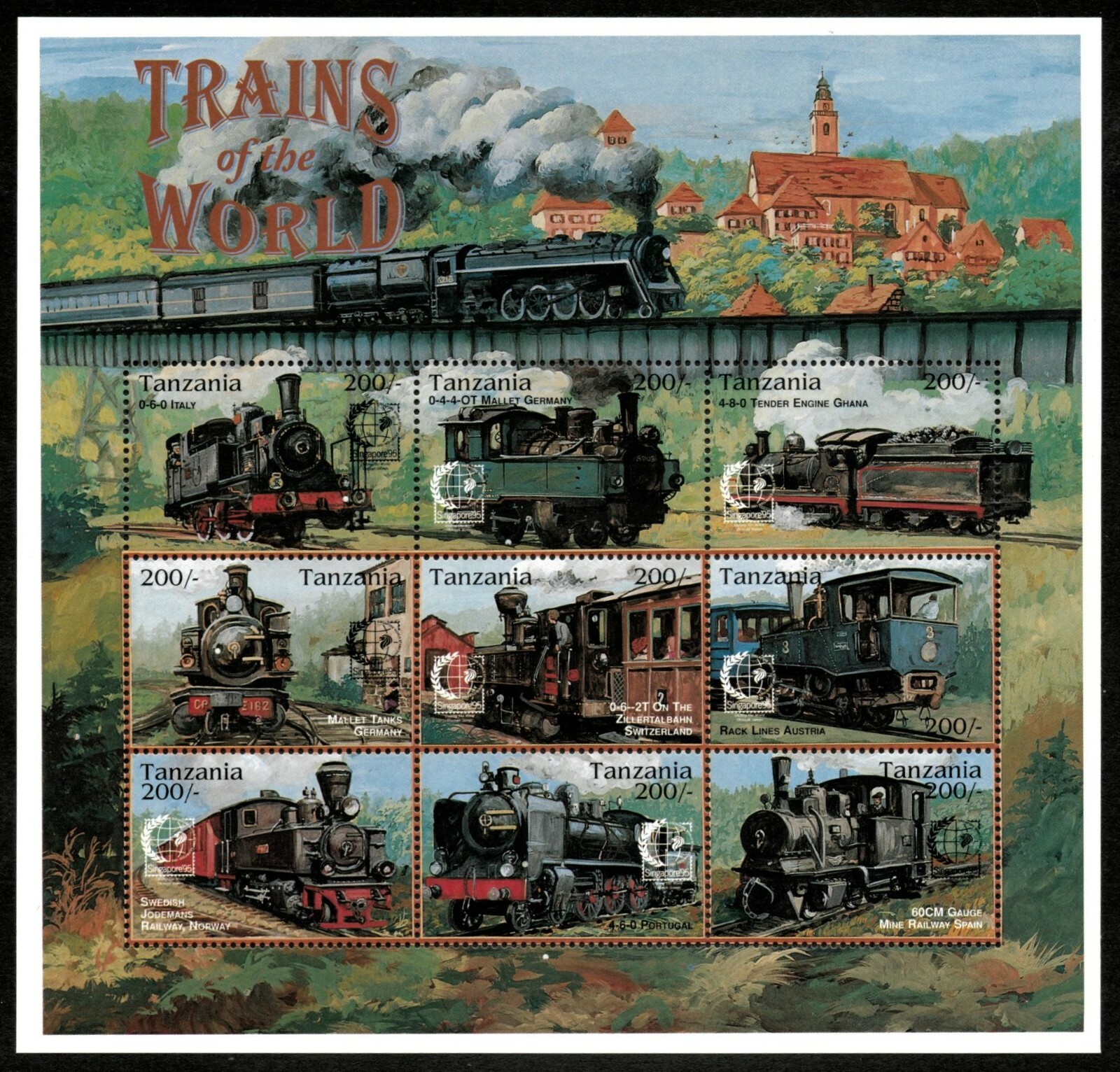 Tanzania 1995 - Trains of the World, Locomotive - Sheet of 9 - Scott 1338 - MNH